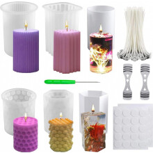 6 Piece Silicone Candle Mold Set for DIY Candle Making, 3D Candle Moulds with Wick and Accessories, Round and Hexagon Sh