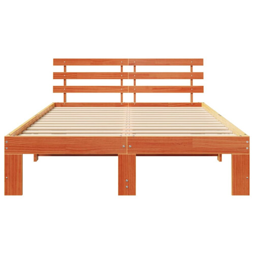VidaXL vidaXL Bed Frame with Headboard Wax Brown 135 x 190 cm Solid Pine Wood 2