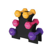 Hex Dumbbells Set - Neoprene - Yellow, Pink, and Purple - Includes Stand, 1 kg to 2 kg