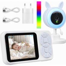 Baby Monitor with Camera and 3.5 Inch IPS Display, Night Vision, VOX, Two Way Talk, Temperature Monitoring, Lullabies, N