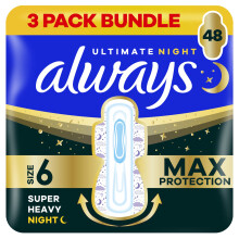 Always Ultra Sanitary Towels Secure Ultimate Night (Size 6) with Wings 3 x 16 Pads, Super Absorbent and Ultra Thin, for Menstrual Periods
