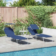 vidaXL Sun Lounger Folding 2 pcs Blue 58 x 188 x 77cm Polyester