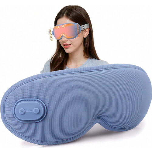 Wireless Heated 3D Sleep Mask, Light Blocking with Vibration, Timer and Rechargeable Battery, Portable for Deep Sleep