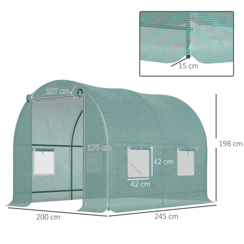 2.45x2m Polytunnel Greenhouse with Roll-Up Door 2