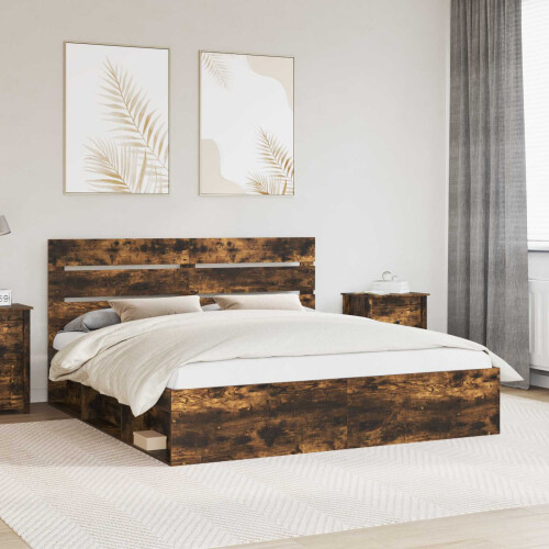 VidaXL vidaXL Bed Frame Smoked Oak 180 x 200 cm Solid Pine Wood