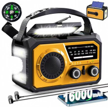 Radio di emergenza a manovella solare da 16000 mAh con power bank, radio AM/FM, luce LED e SOS per uso esterno e in caso di interruzioni di