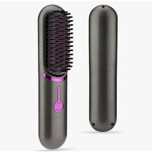 Escova alisadora e modeladora de cachos 2 em 1 sem fio, revestimento cerâmico, modelador de cabelo portátil e recarregável para estilização