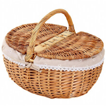 Cesta de piquenique de vime com tampa e alça, cesta rústica para piqueniques, acampamentos, Dia de Ação de Graças e ocasiões especiais.