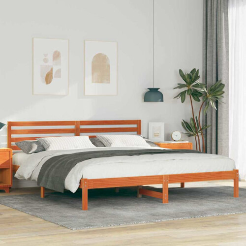 VidaXL vidaXL Bed Frame with Headboard Wax Brown 180 x 200 cm Solid Pine Wood