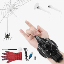Luvas lançadoras de teia de aranha, conjunto de brinquedo com cabo elétrico automático de 3 m para crianças, brincadeira de faz de conta.