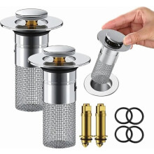 Conjunto de 2 Tampas de Ralo Pop-Up para Pia de 33 a 55 mm com Filtro de Cabelo, Aço Inoxidável SUS304, Tampa Universal para Lavatório, Remo