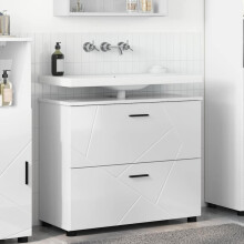 vidaXL Badezimmerschrank mit Speicher Hochglanz Weiß 76,5 x 35 x 64 cm