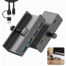USB-C Hub 4-portový USB 3.0 s klipom na monitor, 5Gbps dátový hub, predĺženie pre montáž na displej s 1,5 m káblom pre notebook a PC A
