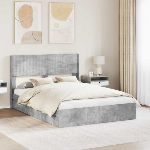 VidaXL vidaXL Bed Frame with Storage and Headboard Concrete Grey 150 x 200 cm
