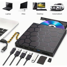 Externá DVD CD mechanika 7 v 1, USB 3.0/2.0 a USB-C napaľovačka s čítačkou SD/TF kariet, funkcia Plug and Play pre notebook a PC