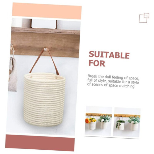 2pcs Wall Mounted Baskets Wicker Storage Baskets Cotton Fabric Hanging for Flower Home Decor 2