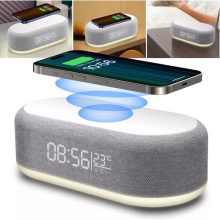Alarm Clock Wireless Charger Dock Charging Station With Night Light Thermometer