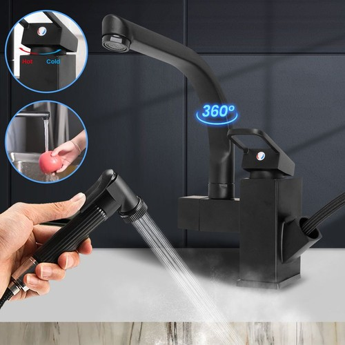 360 Rotating Faucet Pull-Out Sprayer Ceramic Valve Hot And Cold Water Switching