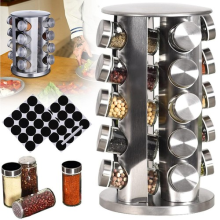 20 Jar Revolving Spice Rack with Glass Bottles Rotating for Herbs Spices Holder