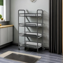 Storage Shelf With 4 360 Swivel Wheels 4 Layers For Kitchen Bathroom Office NEW