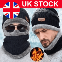 2Pcs Set Womens Mens Thick Knit Hat Scarf and Neck Scarf Knitted Set Winter Gift