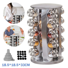 20Pcs Revolving Storage Spice Rack Stainless Steel Set of Spice Jars for Kitchen