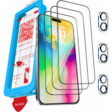 Lot de 3 Verres Trempés 9H+ pour iPhone 16 Plus 6,7" avec 3 Protections Caméra - Anti-Rayures Chocs & Filtre Lumière
