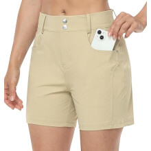 Short de randonnée femme imperméable beige taille 34 séchage rapide protection UV UPF 50+ taille élastique et 3 poches