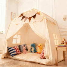 Kids Light Up Play Tent Princess Castle Play Tent w/ Flags & LED Lights for Girl