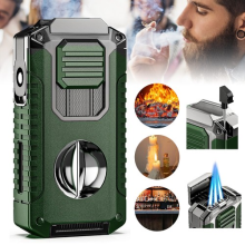 NEW Metal Cigar Lighter With V-Cu-tter 3 Jet Flame Torch Windproof Gift Box