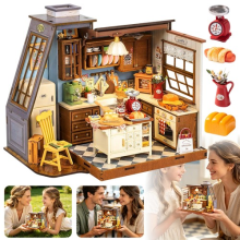 LED Baking Kitchen DIY Mini Dollhouse 3D Model Wooden Kitchen Toy Adult Gift UK