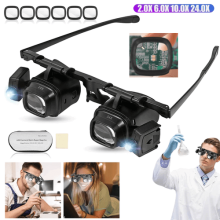 2 LED Lamp Head-Mounted Magnifier Jeweler Magnifying Glass Loupe Headband Light