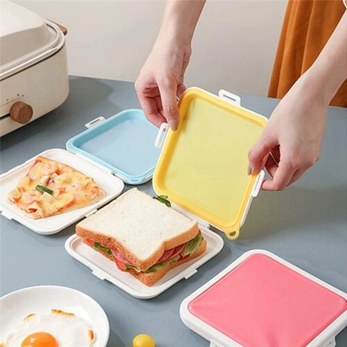 Portable Silicone Microwave Sandwich Storage Box Bento School Breakfast Lunch Boxes Reusable Toast Container Case 2
