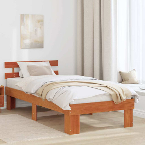 VidaXL vidaXL Bed Frame with Headboard Wax Brown 90 x 200 cm Solid Pine Wood