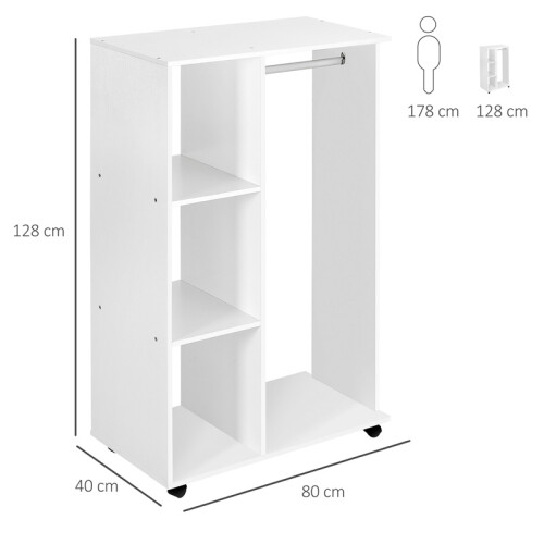 Mobile Wardrobe on Wheels, White 2