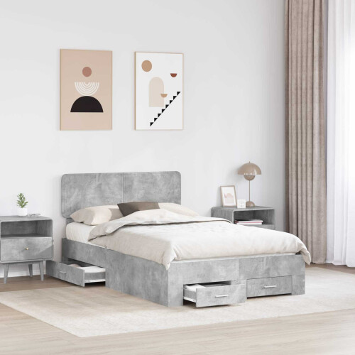 VidaXL vidaXL Bed Frame Concrete Grey 135 x 190 cm Engineered Wood 1