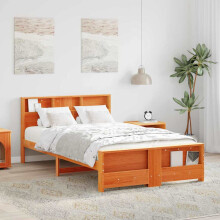 vidaXL Bed Frame with Headboard Wax Brown 135 x 190 cm Engineered Wood