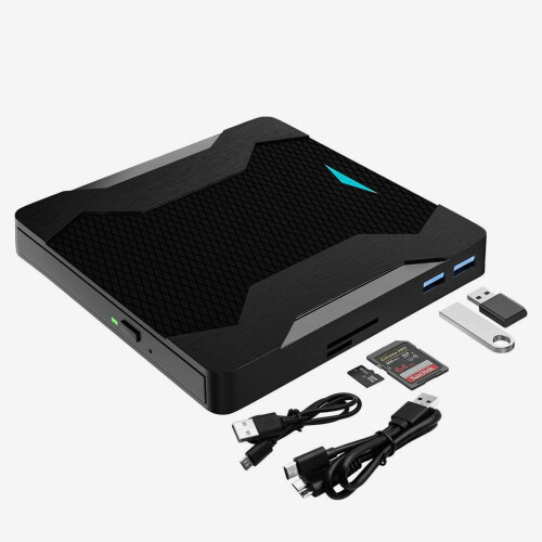 External 5-in-1 CD DVD Drive, USB 3.0 and Type-C Slim Burner with SD TF Card Reader for PC Mac 1