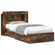 vidaXL Bed Frame with Storage Smoked Oak 75 x 190 cm Engineered Wood