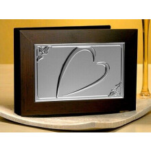 Wood with Embossed Silver Plated Heart Design Photo Album