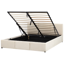 Ottoman Bed BOUSSE Velvet Light Beige 160 x 200 cm (EU King Size)
