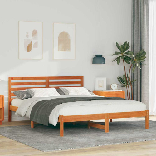 VidaXL vidaXL Bed Frame with Headboard Wax Brown 140 x 200 cm Solid Pine Wood