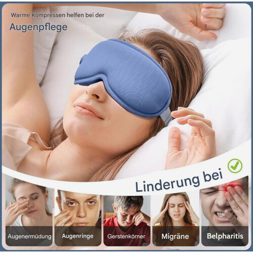 Wireless Heated 3D Sleep Mask, Light Blocking with Vibration, Timer and Rechargeable Battery, Portable for Deep Sleep 1