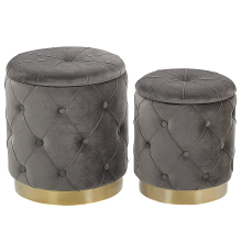 Set of 2 Storage Pouffes PUEBLO Velvet Grey