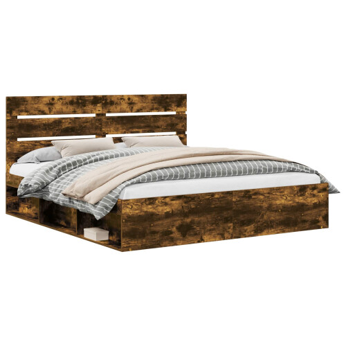 VidaXL vidaXL Bed Frame Smoked Oak 180 x 200 cm Solid Pine Wood 2
