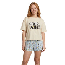 (Medium) Peanuts Snoopy Short Sleeve Short Leg Pyjama Set (Womens Beige)