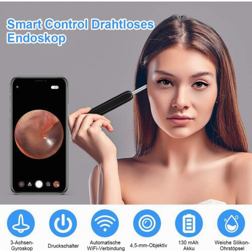 Kit de limpeza auricular sem fio com câmera e luz LED, compatível com dispositivos iOS e Android. 1