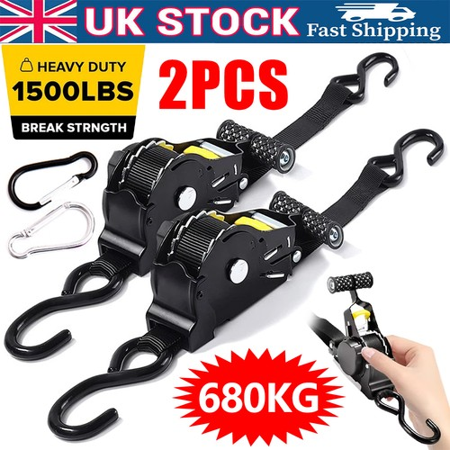 2pack Automatic Ratchet Tie Down Straps 680kg Car Roof Belt Quick-Release Adjust 1