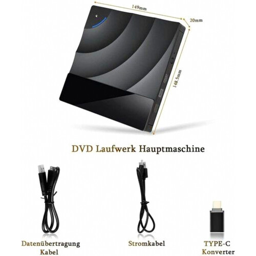 Masterizzatore DVD esterno con USB 3.0 e Type-C, design sottile per PC e laptop, unità ottica esterna portatile. 2