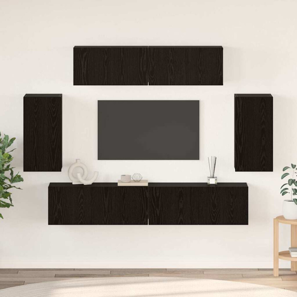Vidaxl Tv Cabinet Set Wall-Mounted 6 Pcs Black Oak Engineered Wood